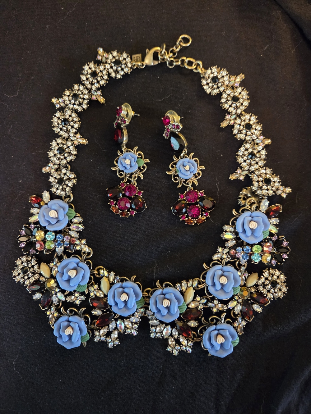 Banana Republic Blue Rose Statement Necklace & Earrings Set